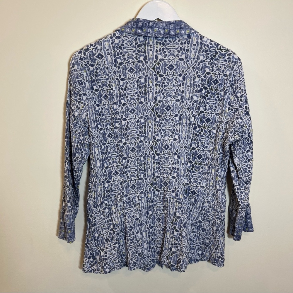 Habitat Crinkle Button Down Top Blue Womens Small Pockets 3/4 Sleeve - Picture 5 of 5